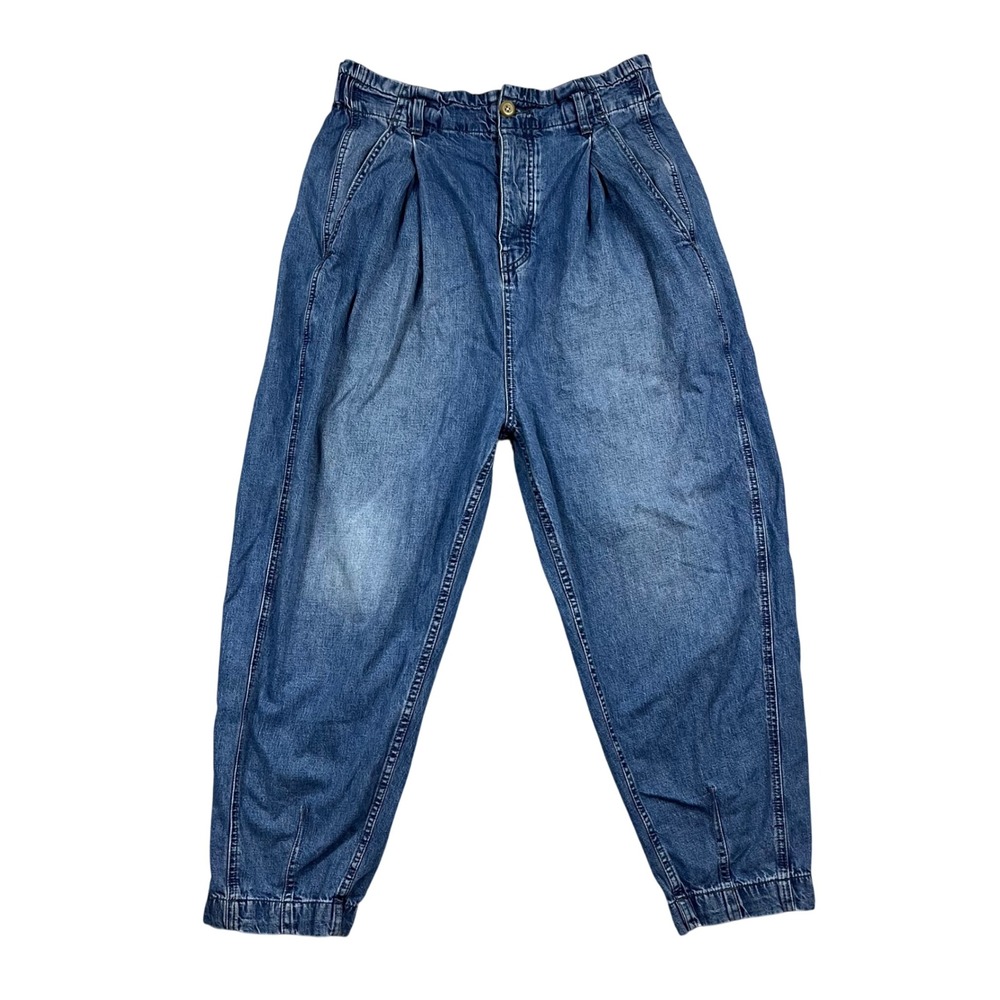 We The Free Free People Pleated Barrel Jogger Jeans Blue Medium Wash Sz Small